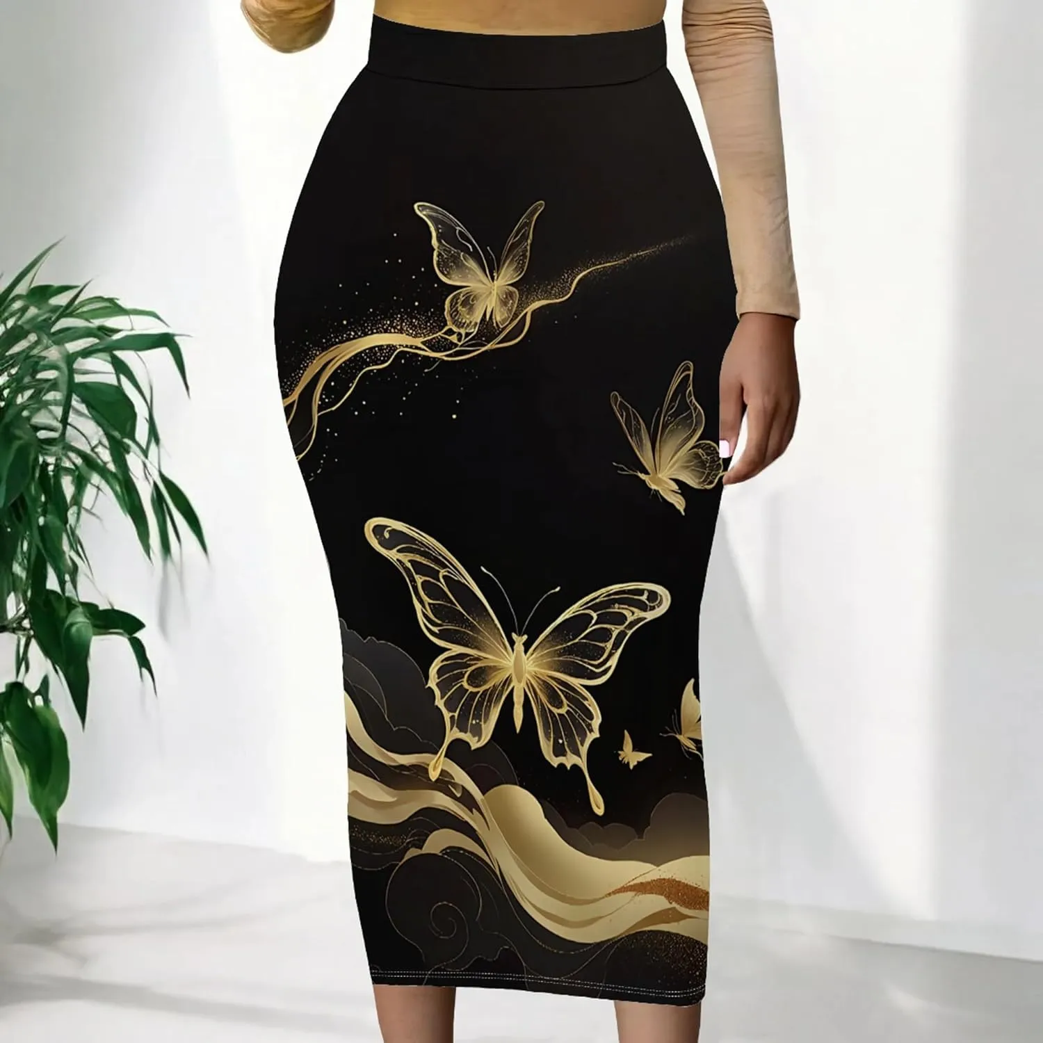 Women's High Waist Stretch Party Club Night Out Maxi Long Pencil Skirts Office Work Below Knee Bodycon for Business Casual
