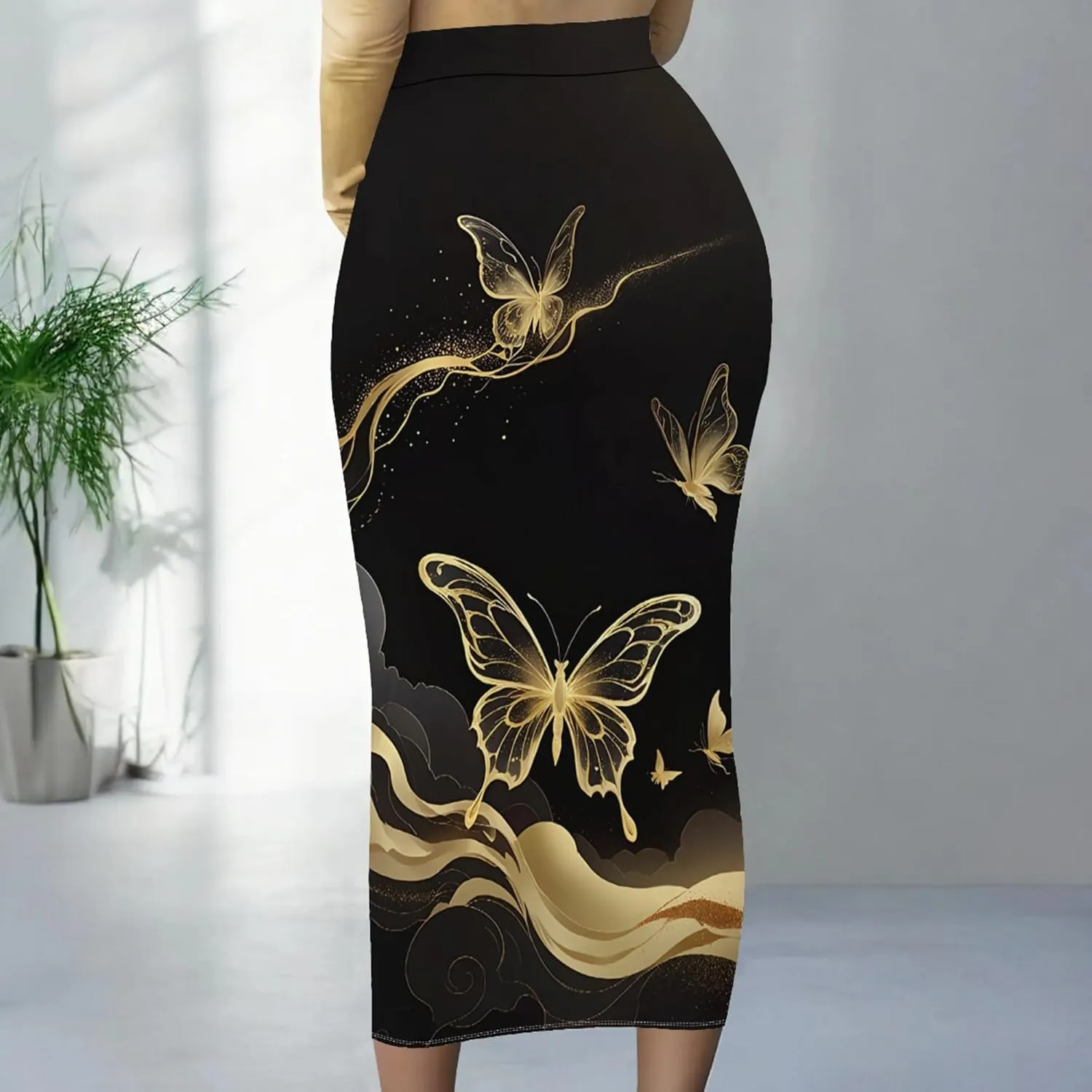 Women's High Waist Stretch Party Club Night Out Maxi Long Pencil Skirts Office Work Below Knee Bodycon for Business Casual