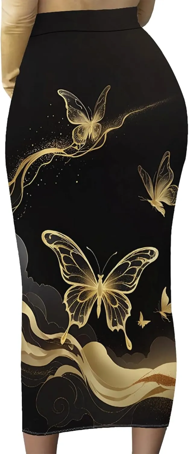 Women's High Waist Stretch Party Club Night Out Maxi Long Pencil Skirts Office Work Below Knee Bodycon for Business Casual