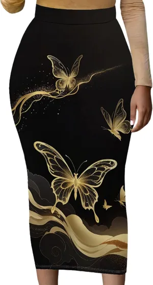 Women's High Waist Stretch Party Club Night Out Maxi Long Pencil Skirts Office Work Below Knee Bodycon for Business Casual