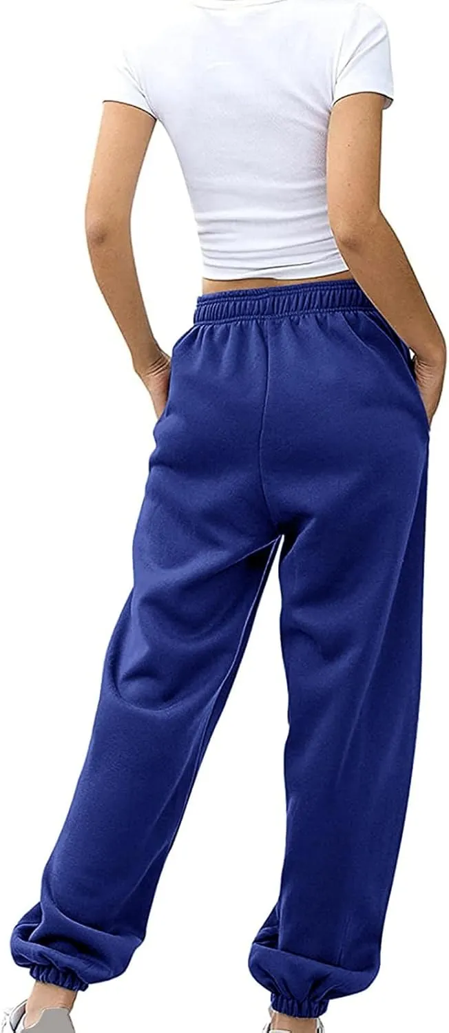 Womens High Waisted Baggy Sweatpants Workout Cinch Bottom High Waist Jogger Pants Y2k Trendy Pockets Lounge Trousers