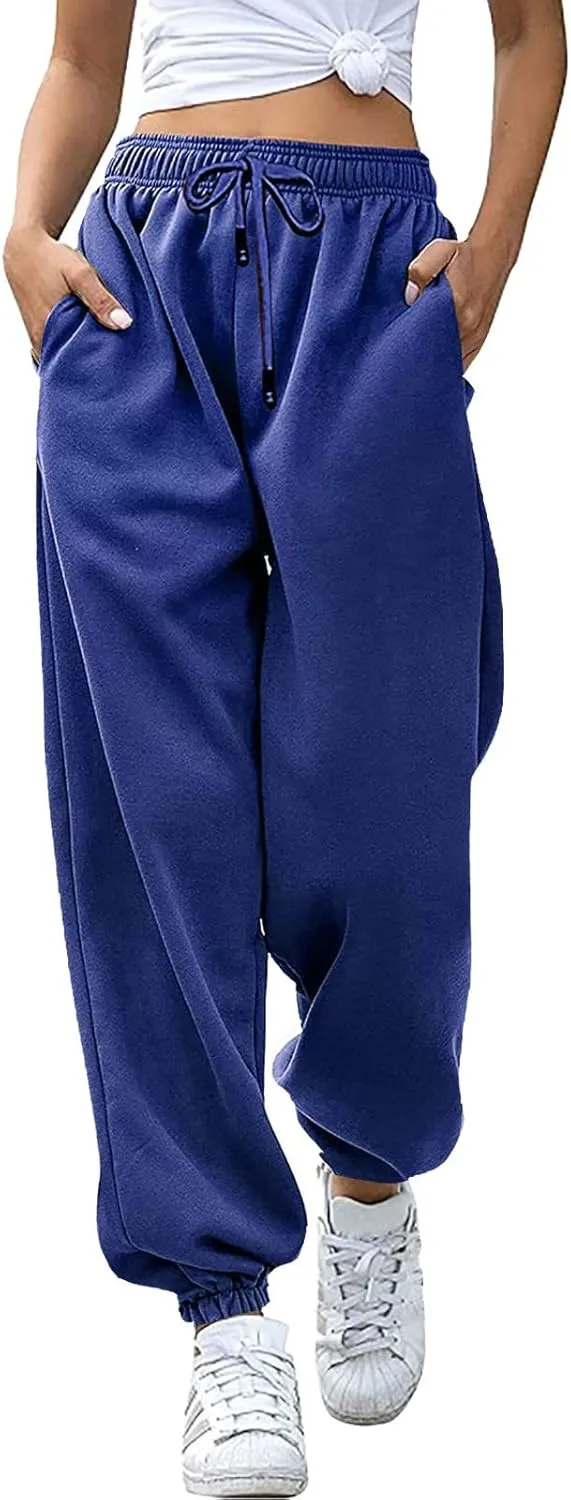 Womens High Waisted Baggy Sweatpants Workout Cinch Bottom High Waist Jogger Pants Y2k Trendy Pockets Lounge Trousers