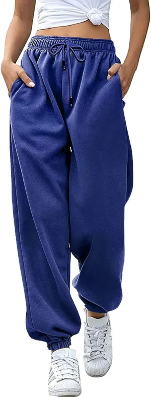 Womens High Waisted Baggy Sweatpants Workout Cinch Bottom High Waist Jogger Pants Y2k Trendy Pockets Lounge Trousers