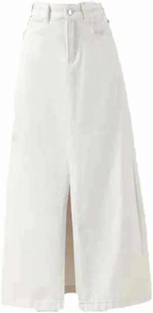 Women's High-Waisted Split Denim Skirt Knee-Length A-Line Loose Skirt