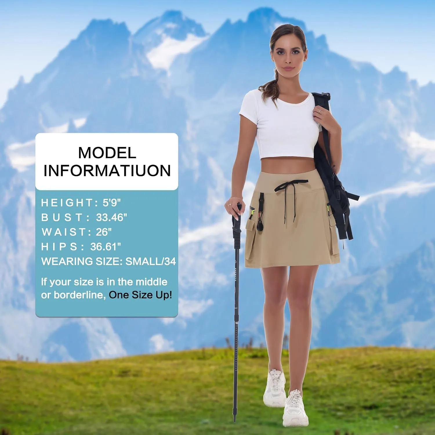 Women's Hiking Cargo Skort Skirt High Waisted Golf Dressy Casual with Zipper Pockets Workout Sport Quick Dry Skirts