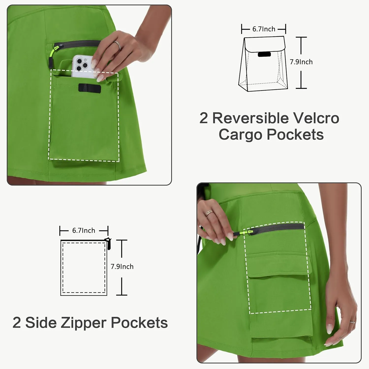 Women's Hiking Cargo Skort Skirt High Waisted Golf Dressy Casual with Zipper Pockets Workout Sport Quick Dry Skirts