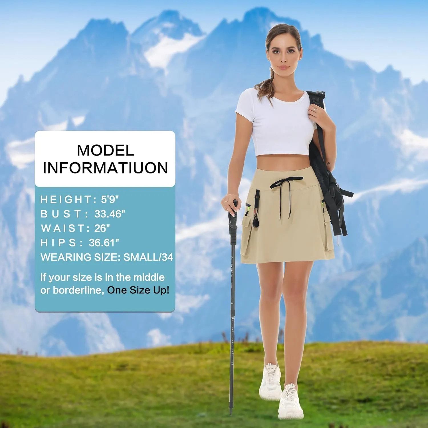 Women's Hiking Cargo Skort Skirt High Waisted Golf Dressy Casual with Zipper Pockets Workout Sport Quick Dry Skirts