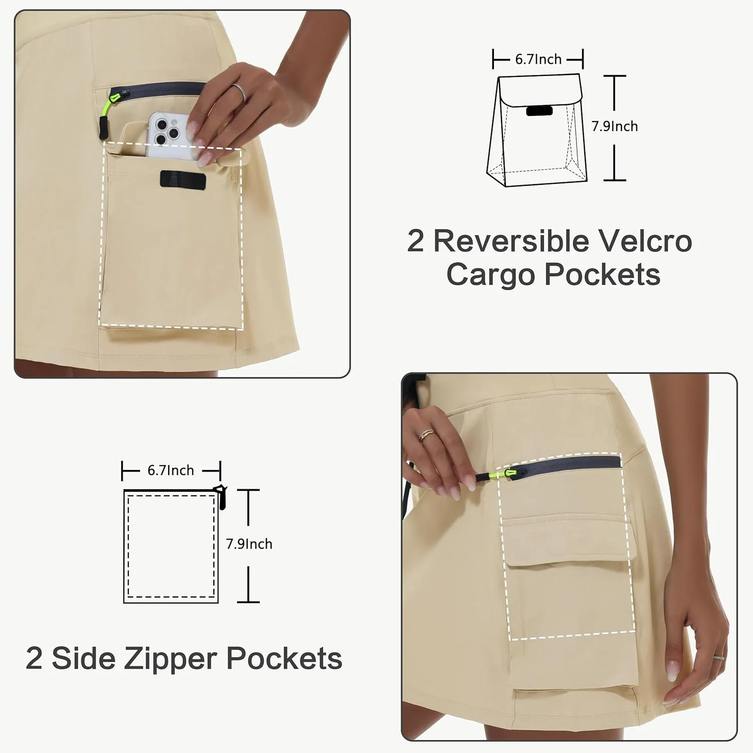 Women's Hiking Cargo Skort Skirt High Waisted Golf Dressy Casual with Zipper Pockets Workout Sport Quick Dry Skirts
