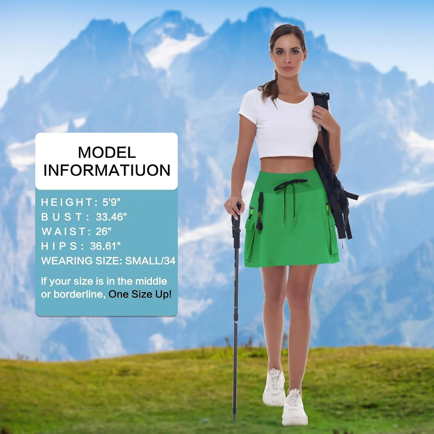 Women's Hiking Cargo Skort Skirt High Waisted Golf Dressy Casual with Zipper Pockets Workout Sport Quick Dry Skirts