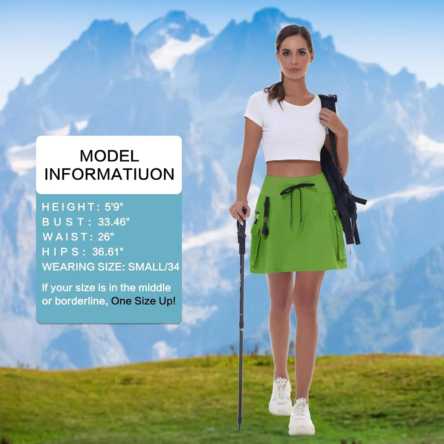 Women's Hiking Cargo Skort Skirt High Waisted Golf Dressy Casual with Zipper Pockets Workout Sport Quick Dry Skirts