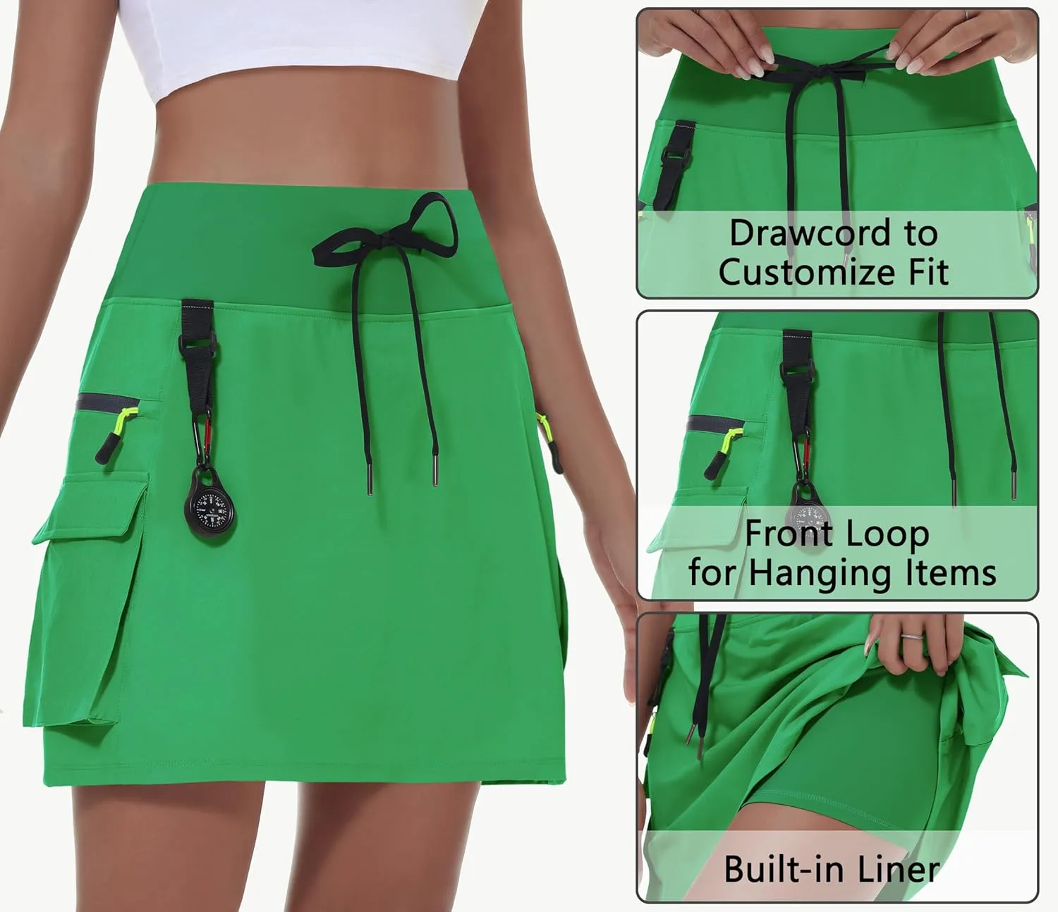 Women's Hiking Cargo Skort Skirt High Waisted Golf Dressy Casual with Zipper Pockets Workout Sport Quick Dry Skirts