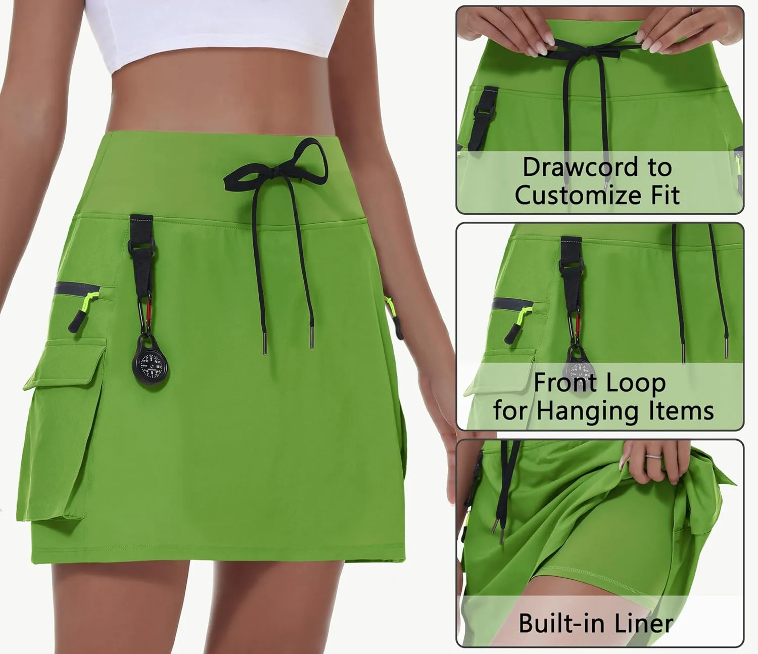 Women's Hiking Cargo Skort Skirt High Waisted Golf Dressy Casual with Zipper Pockets Workout Sport Quick Dry Skirts