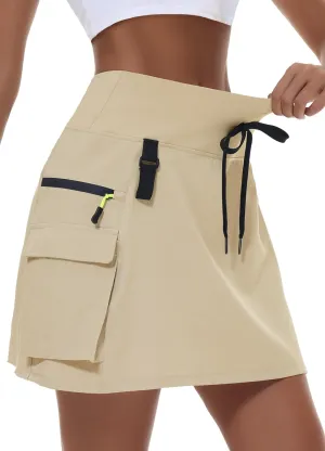 Women's Hiking Cargo Skort Skirt High Waisted Golf Dressy Casual with Zipper Pockets Workout Sport Quick Dry Skirts