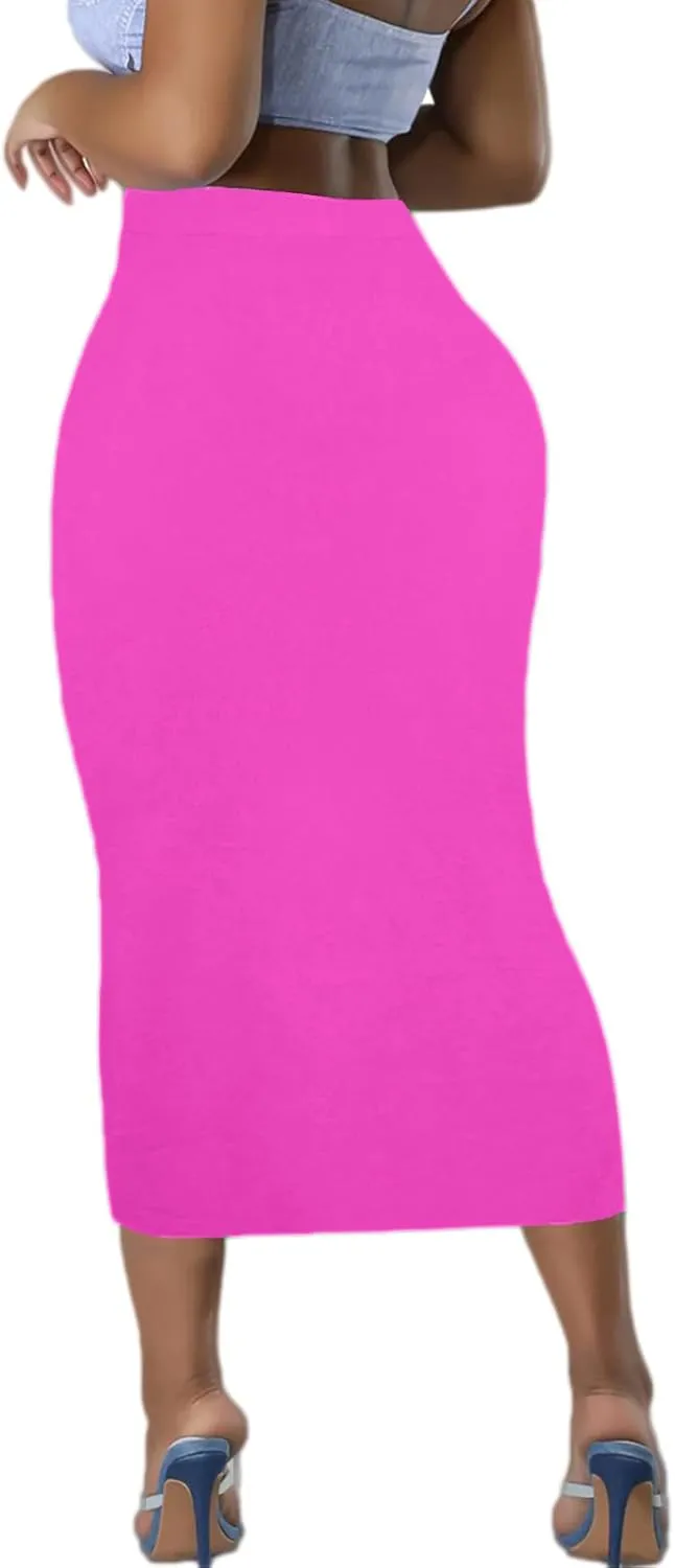 Women's Long Midi Pencil Skirt - High Waisted Bodycon Summer Casual Club Going Out Y2K Tight Skirts