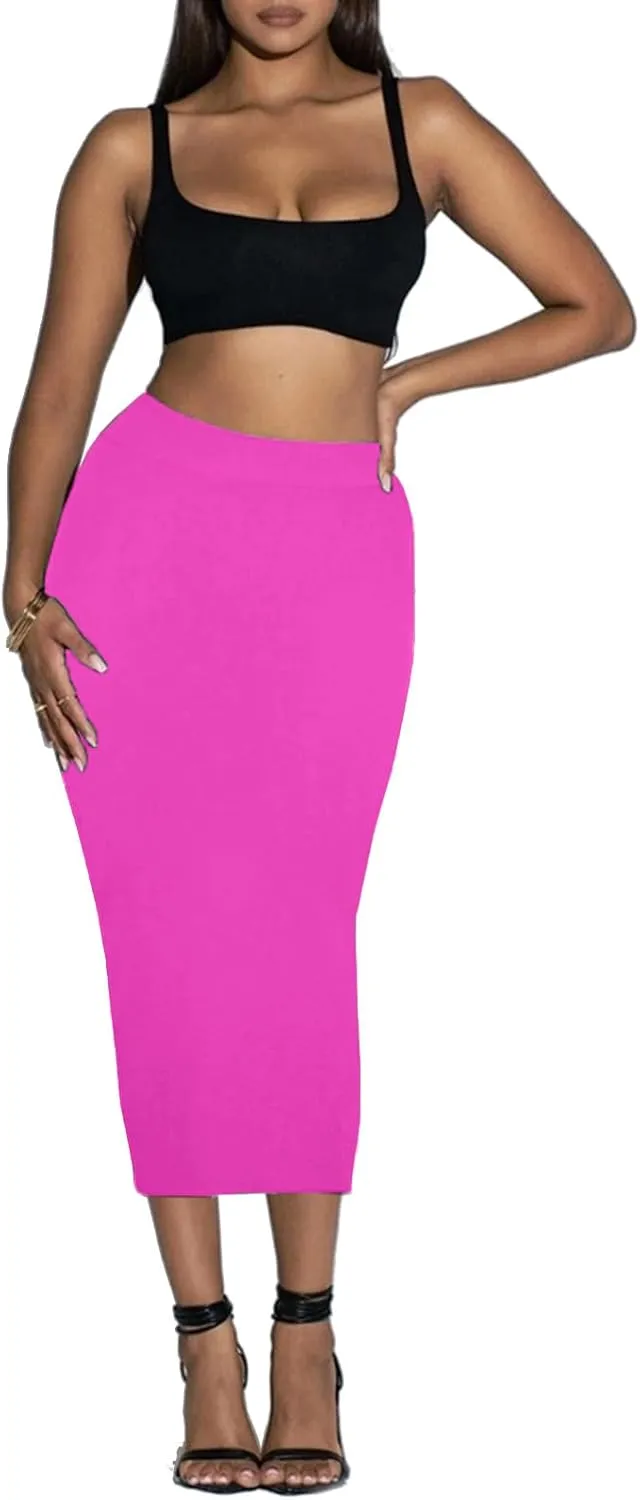 Women's Long Midi Pencil Skirt - High Waisted Bodycon Summer Casual Club Going Out Y2K Tight Skirts