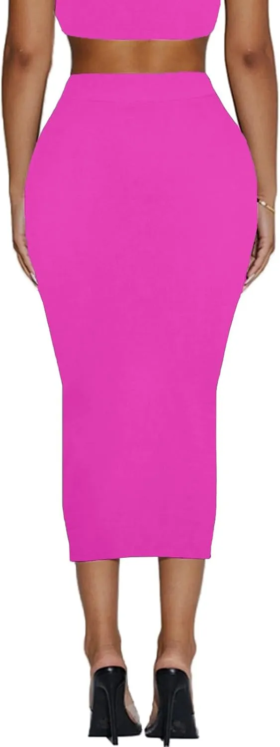Women's Long Midi Pencil Skirt - High Waisted Bodycon Summer Casual Club Going Out Y2K Tight Skirts