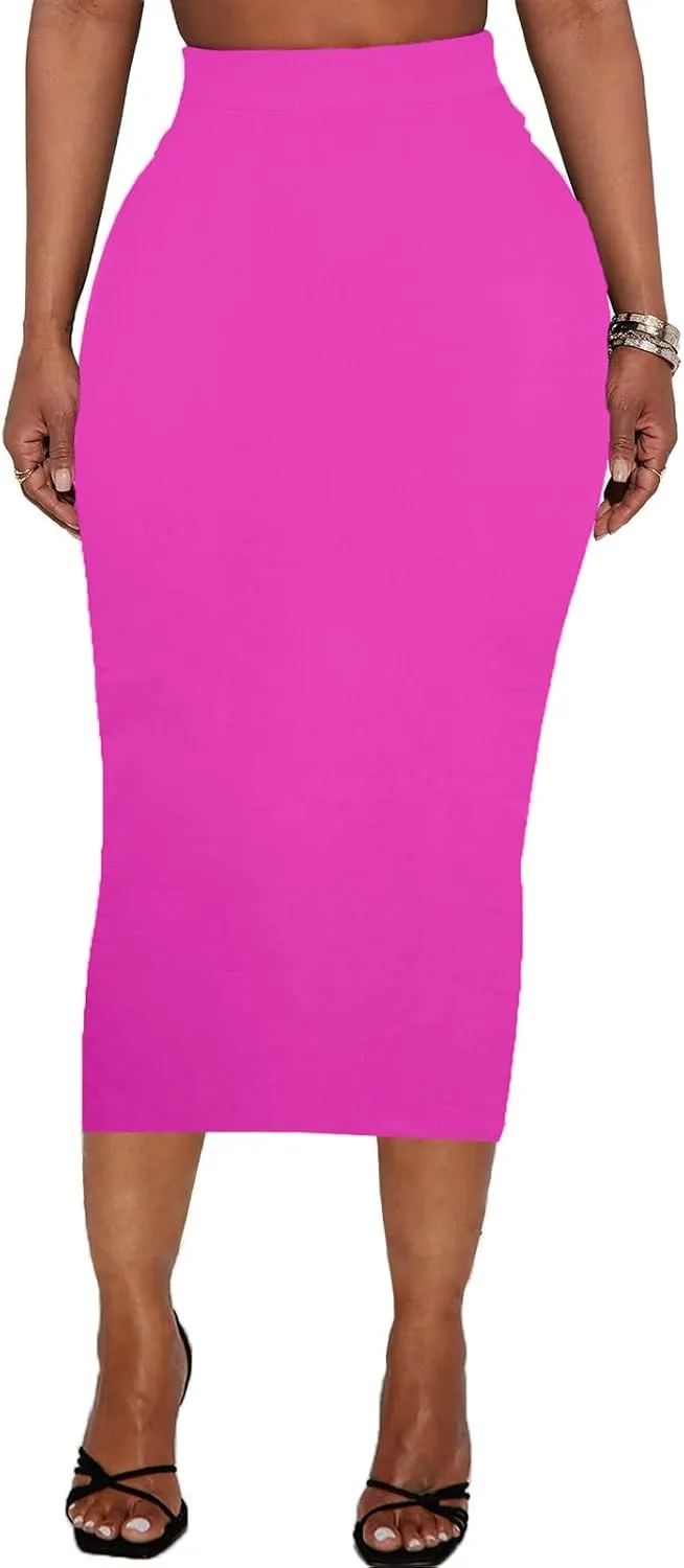 Women's Long Midi Pencil Skirt - High Waisted Bodycon Summer Casual Club Going Out Y2K Tight Skirts