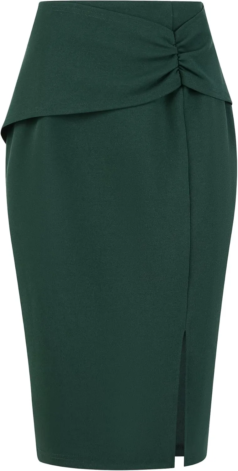 Women's Office Skirt Below Knee Length Ruched Pencil Skirts