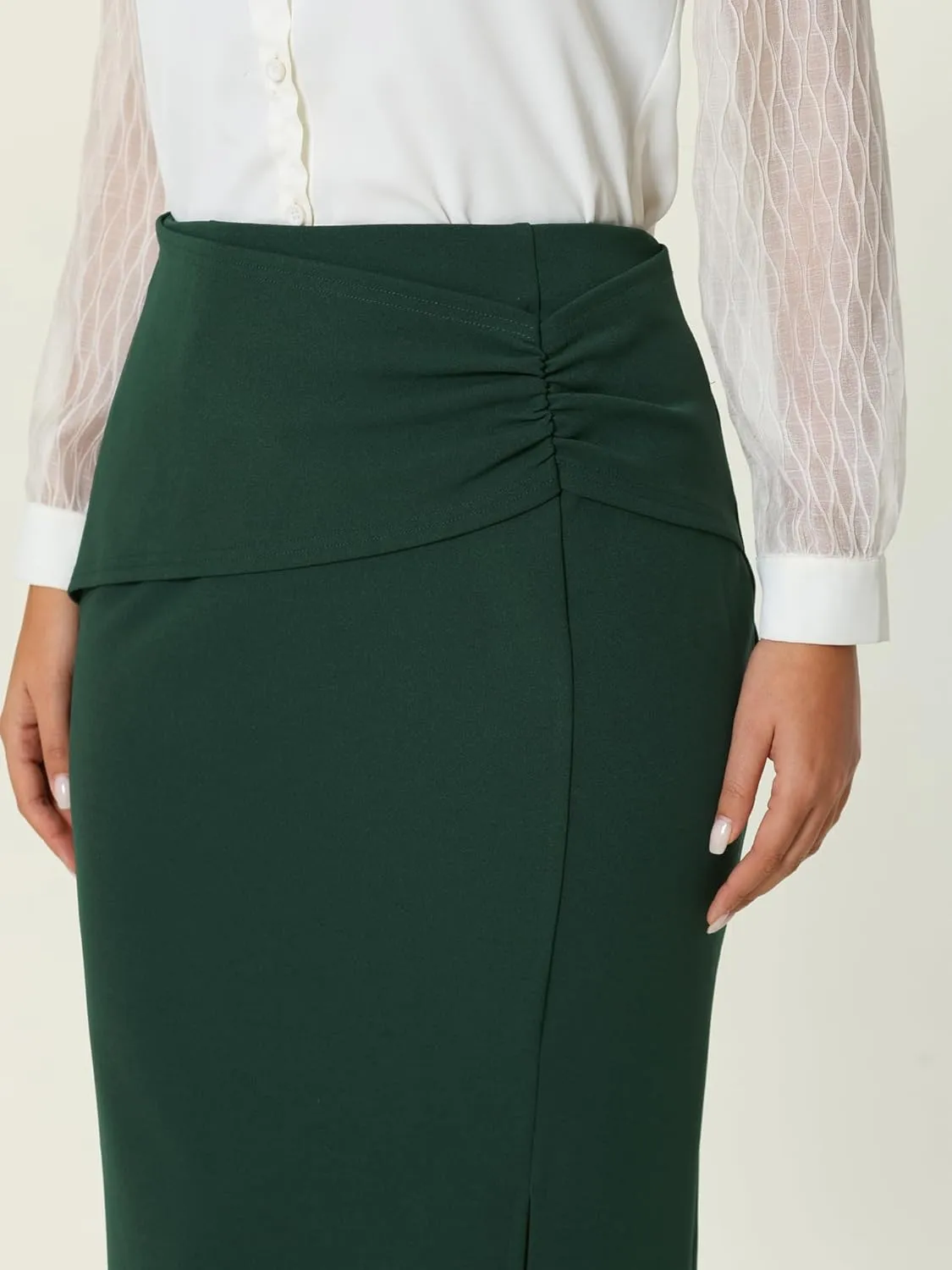 Women's Office Skirt Below Knee Length Ruched Pencil Skirts