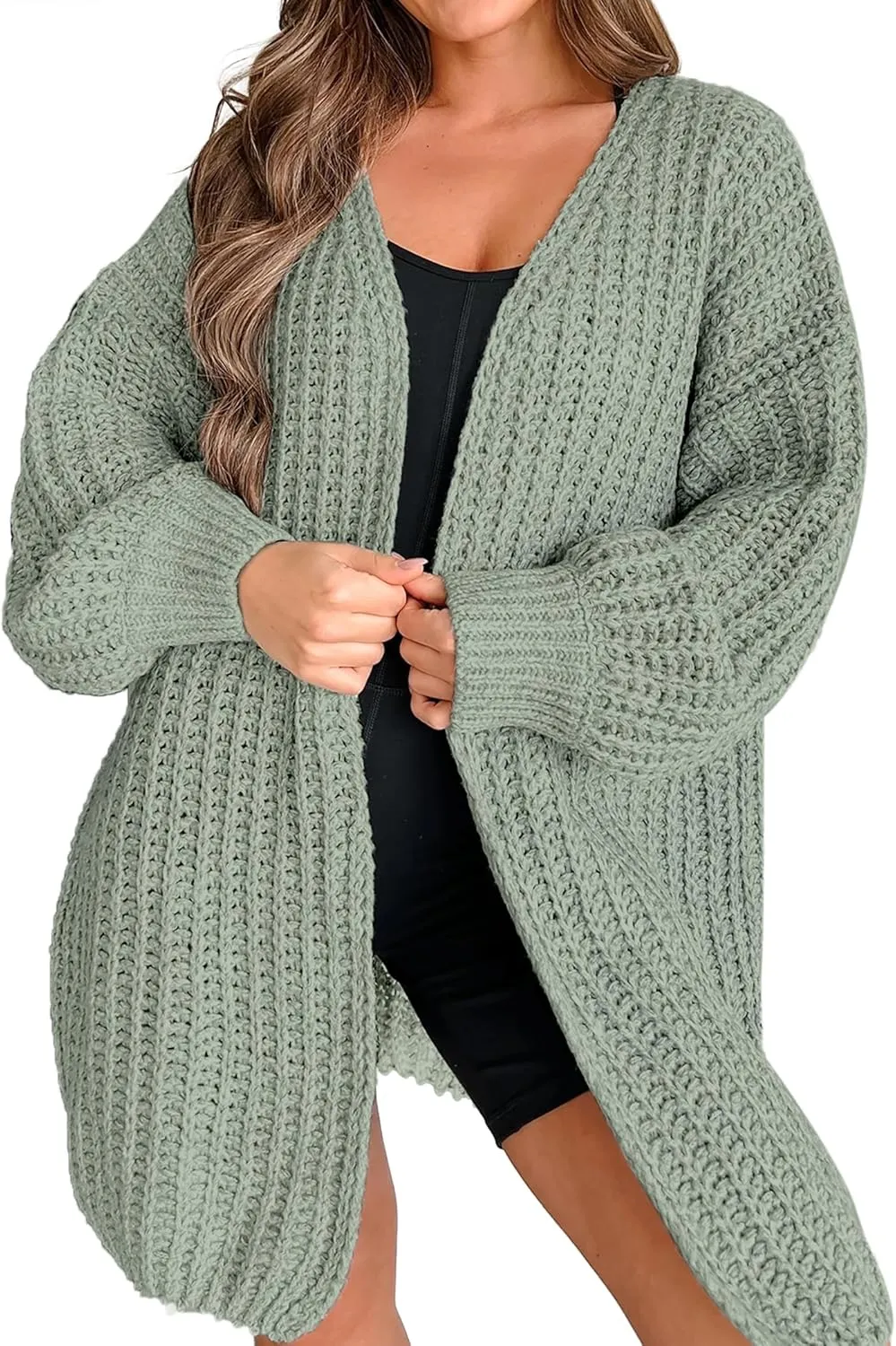 Womens Oversized Cute Waffle Chunky Knit Long Cardigan Fall 2024 Ladies Dressy Casual Open Front Sweater Cardigans