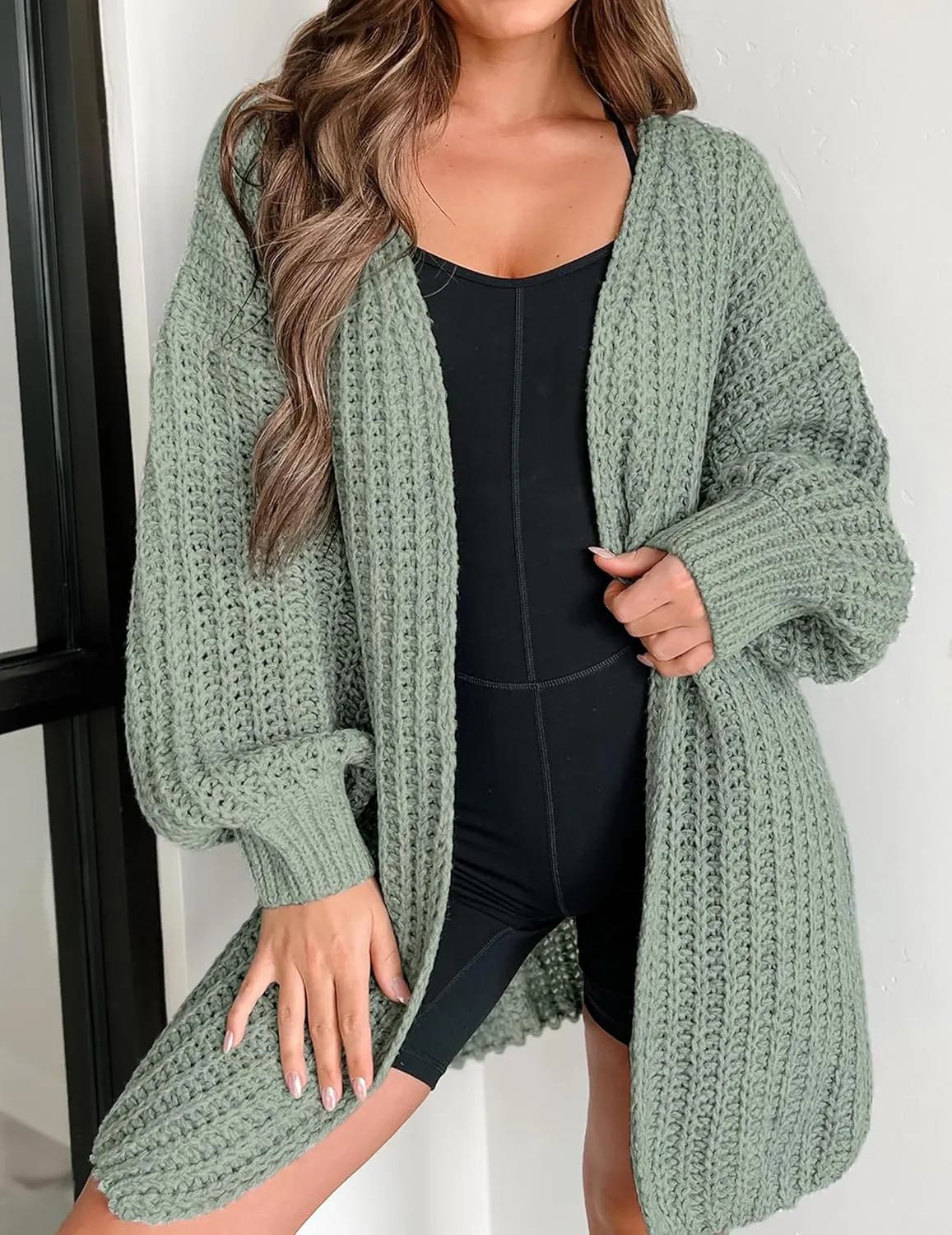 Womens Oversized Cute Waffle Chunky Knit Long Cardigan Fall 2024 Ladies Dressy Casual Open Front Sweater Cardigans