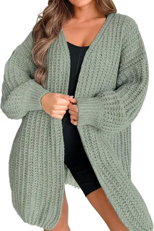 Womens Oversized Cute Waffle Chunky Knit Long Cardigan Fall 2024 Ladies Dressy Casual Open Front Sweater Cardigans