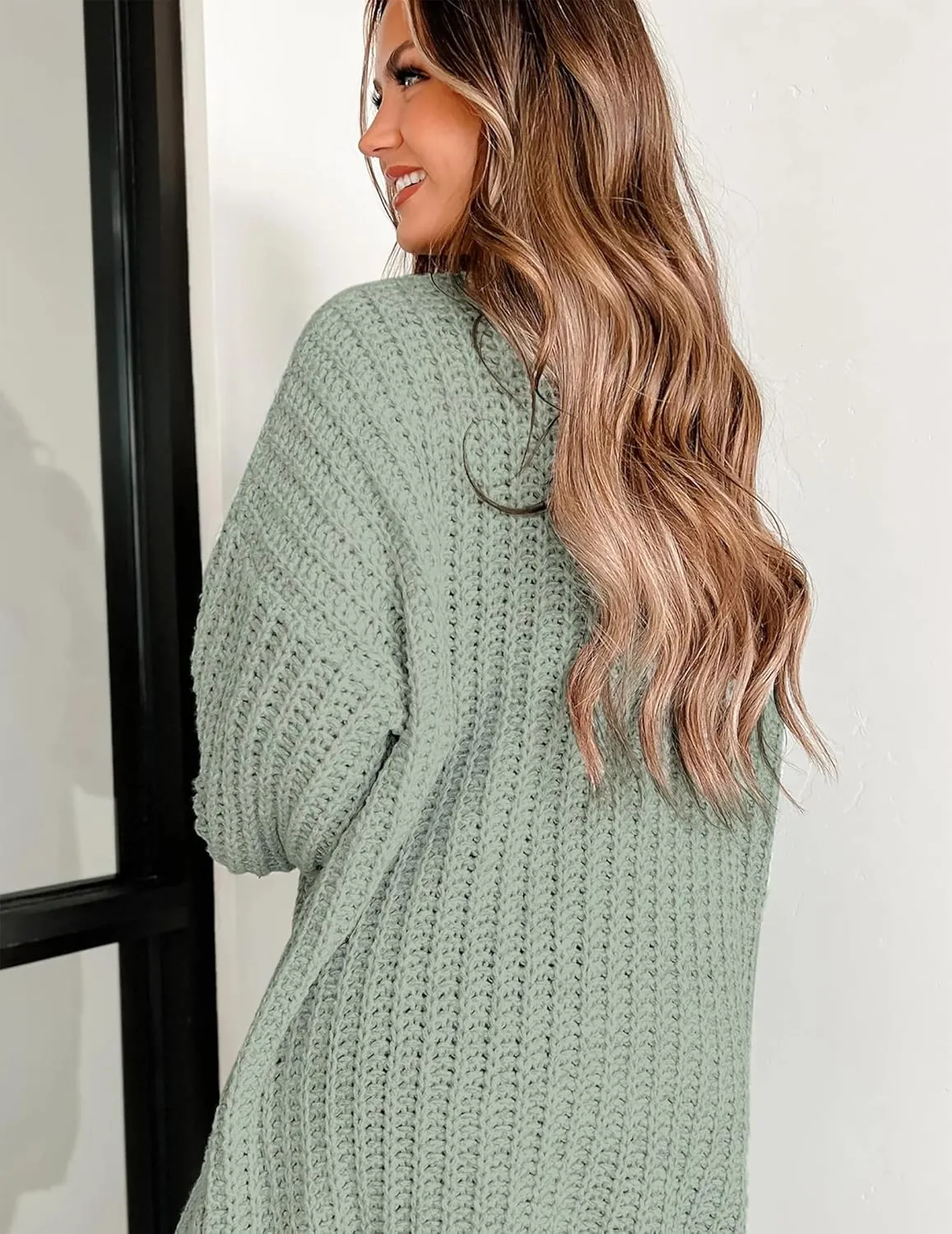 Womens Oversized Cute Waffle Chunky Knit Long Cardigan Fall 2024 Ladies Dressy Casual Open Front Sweater Cardigans