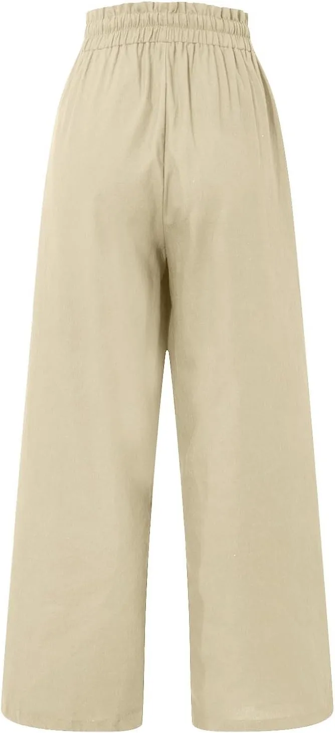 Women's Pants, Cotton Linen High Waisted Straight Leg Pants Wide Baggy Sweatpants