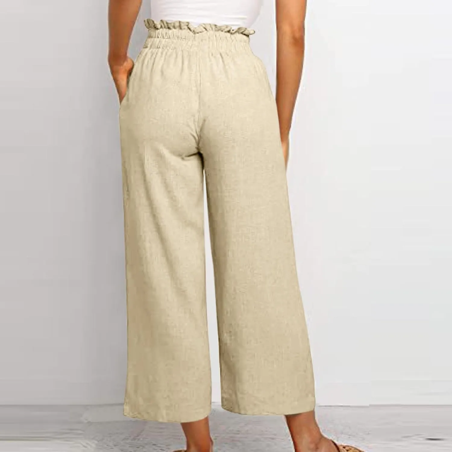 Women's Pants, Cotton Linen High Waisted Straight Leg Pants Wide Baggy Sweatpants