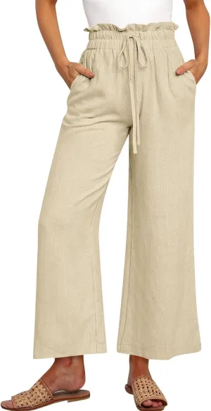 Women's Pants, Cotton Linen High Waisted Straight Leg Pants Wide Baggy Sweatpants