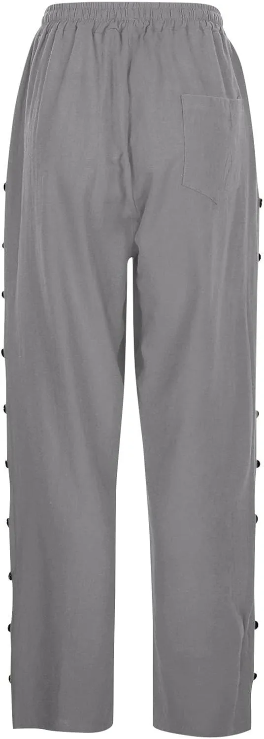 Womens Pants, Straight Leg Linen Casual Pants Print Peasant Elastic Waisted Cotton