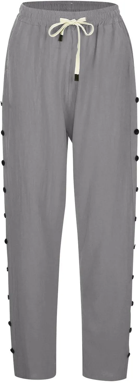 Womens Pants, Straight Leg Linen Casual Pants Print Peasant Elastic Waisted Cotton