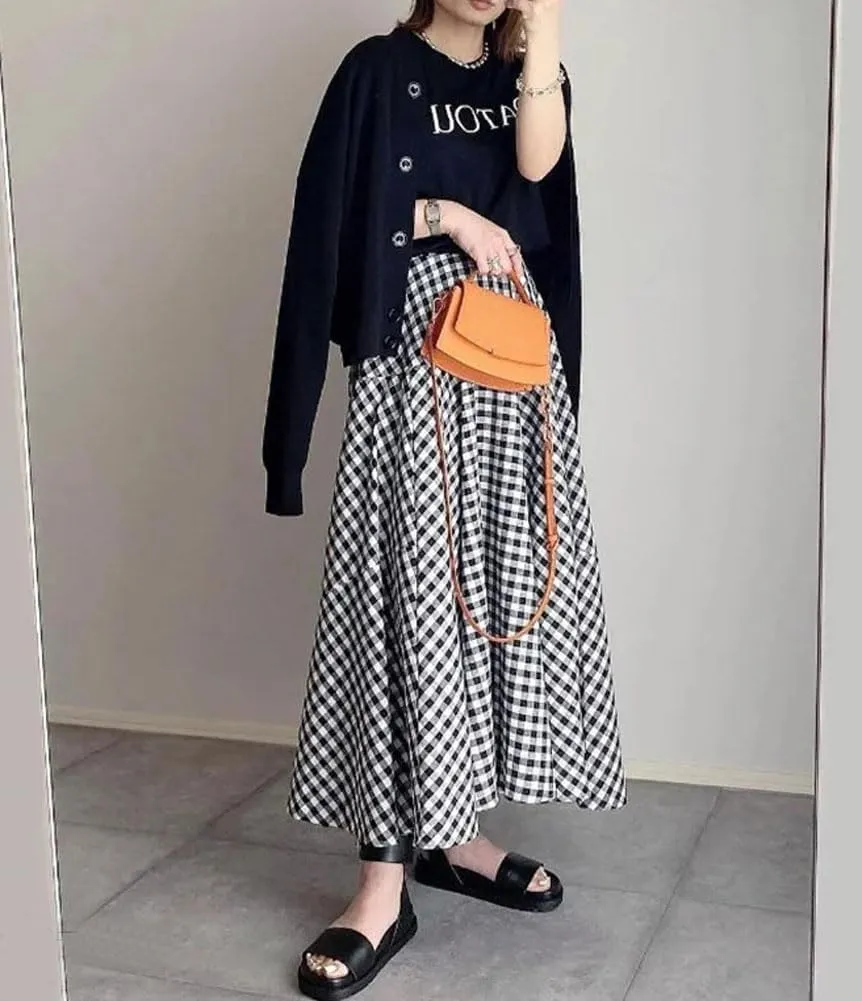 Womens Plaid Maxi Skirt High Waist A-Line Elastic Waist Skirt Summer Casual Pleated Swing Flowy Long Skirts
