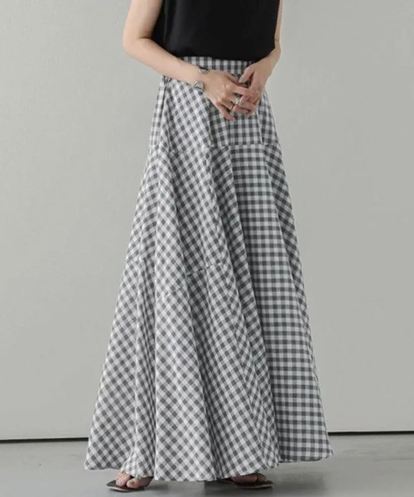 Womens Plaid Maxi Skirt High Waist A-Line Elastic Waist Skirt Summer Casual Pleated Swing Flowy Long Skirts
