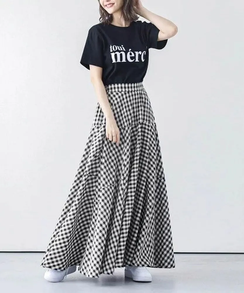 Womens Plaid Maxi Skirt High Waist A-Line Elastic Waist Skirt Summer Casual Pleated Swing Flowy Long Skirts