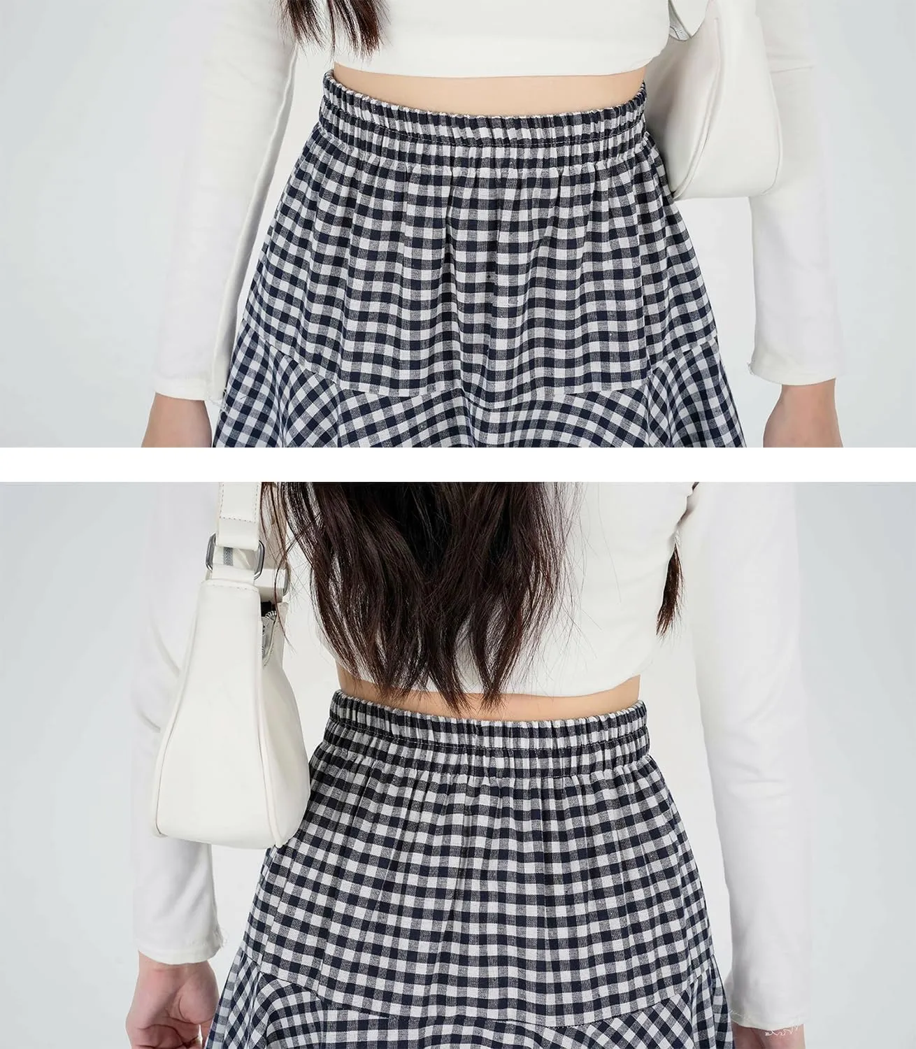 Womens Plaid Midi Skirt High Waist A-Line Elastic Waist Skirt Summer Casual Pleated Swing Flowy Long Skirts
