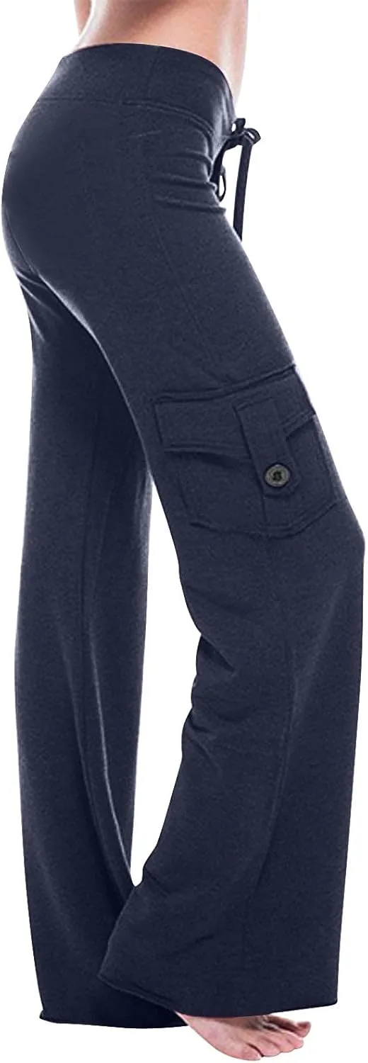 Womens Plus Size Cargo Yoga Pants Dressy Casual Loose Comfy Wide Leg Lounge Trousers High Waist Bootcut Yoga Leggings