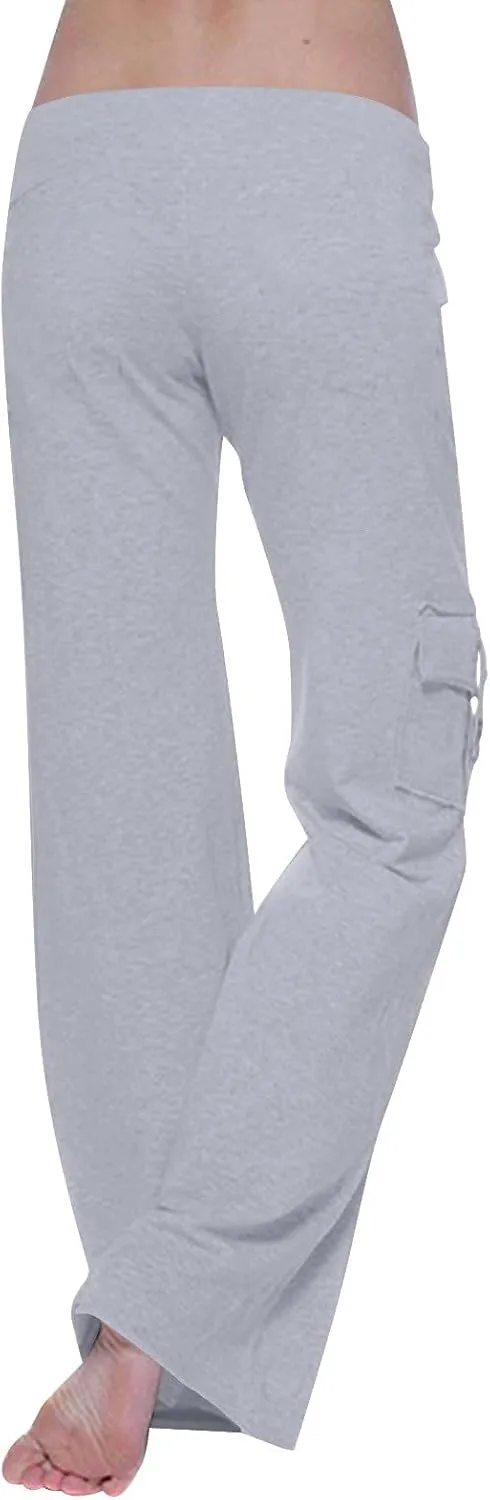 Womens Plus Size Cargo Yoga Pants Dressy Casual Loose Comfy Wide Leg Lounge Trousers High Waist Bootcut Yoga Leggings