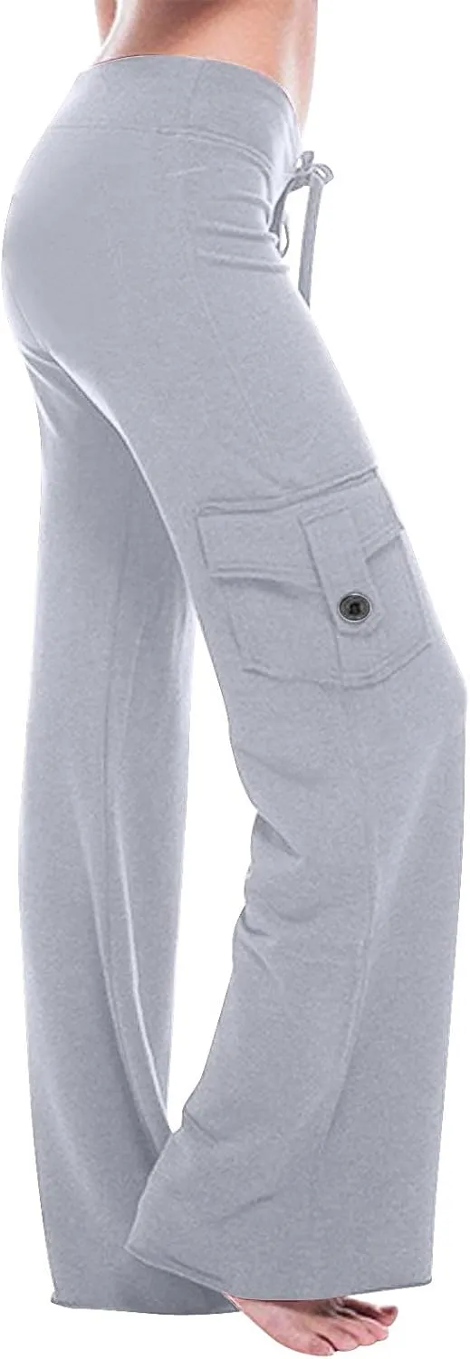 Womens Plus Size Cargo Yoga Pants Dressy Casual Loose Comfy Wide Leg Lounge Trousers High Waist Bootcut Yoga Leggings