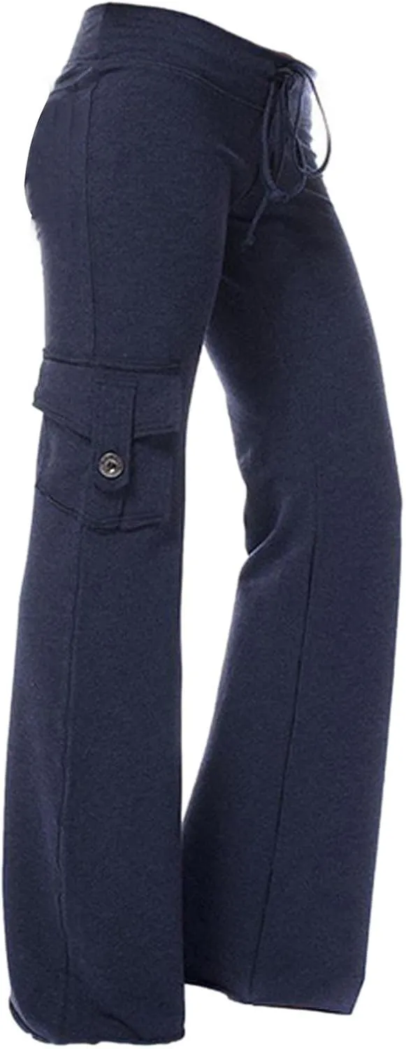 Womens Plus Size Cargo Yoga Pants Dressy Casual Loose Comfy Wide Leg Lounge Trousers High Waist Bootcut Yoga Leggings