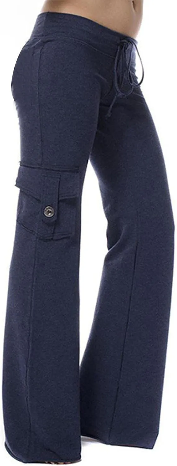 Womens Plus Size Cargo Yoga Pants Dressy Casual Loose Comfy Wide Leg Lounge Trousers High Waist Bootcut Yoga Leggings