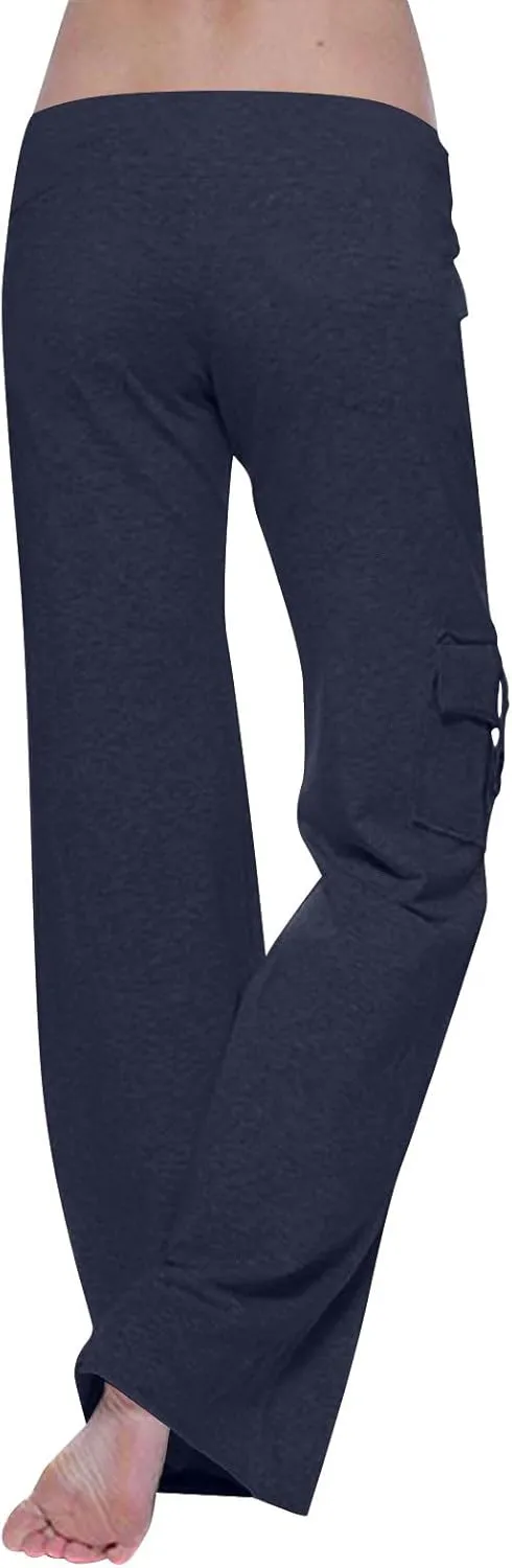 Womens Plus Size Cargo Yoga Pants Dressy Casual Loose Comfy Wide Leg Lounge Trousers High Waist Bootcut Yoga Leggings