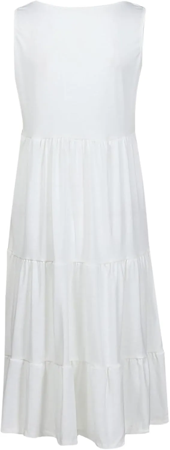 Womens Ruffle Tiered Swing Dresses Sleeveless Boho Tank Sundress Summer Casual A Line Mini Dress for Beach Vacation