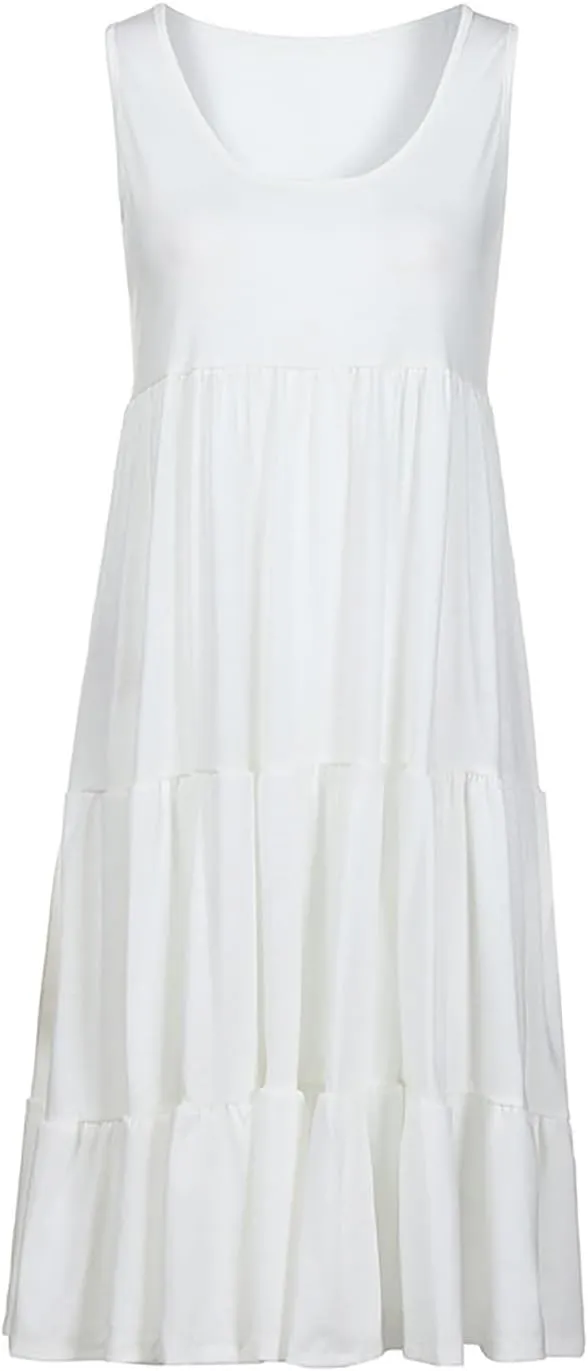 Womens Ruffle Tiered Swing Dresses Sleeveless Boho Tank Sundress Summer Casual A Line Mini Dress for Beach Vacation