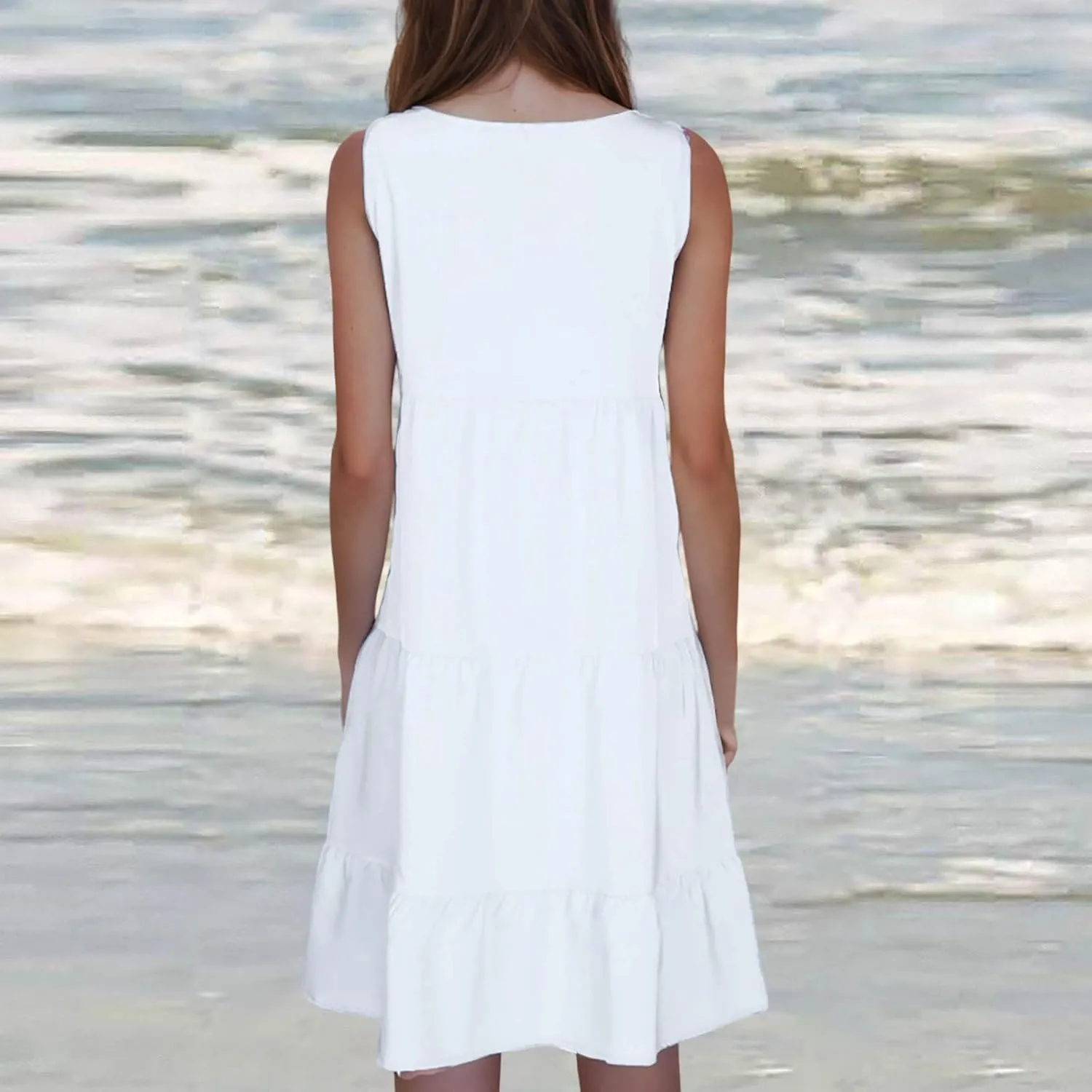 Womens Ruffle Tiered Swing Dresses Sleeveless Boho Tank Sundress Summer Casual A Line Mini Dress for Beach Vacation