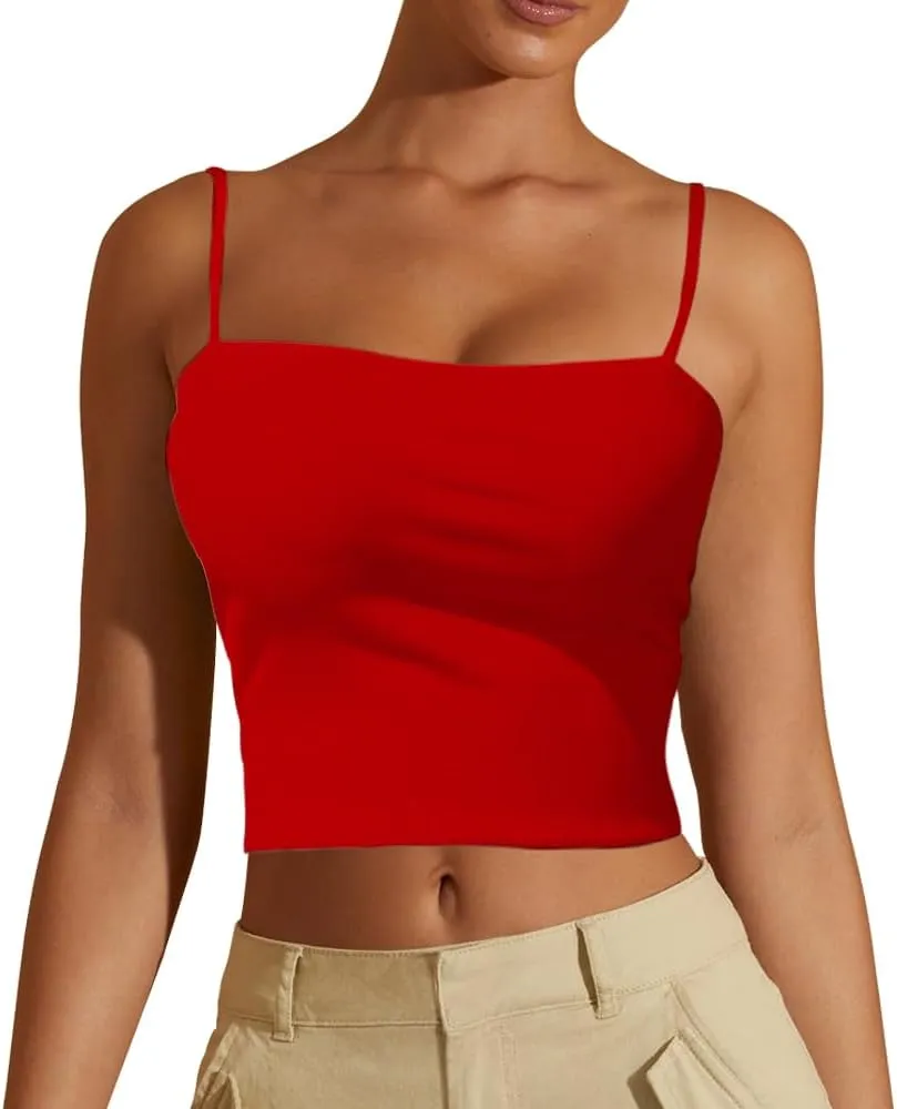 Women's Sexy Adjustable Spaghetti Strap Basic Cami Camisole Double Layer Tank Crop Tops