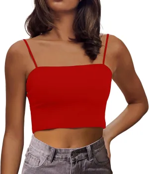 Women's Sexy Adjustable Spaghetti Strap Basic Cami Camisole Double Layer Tank Crop Tops