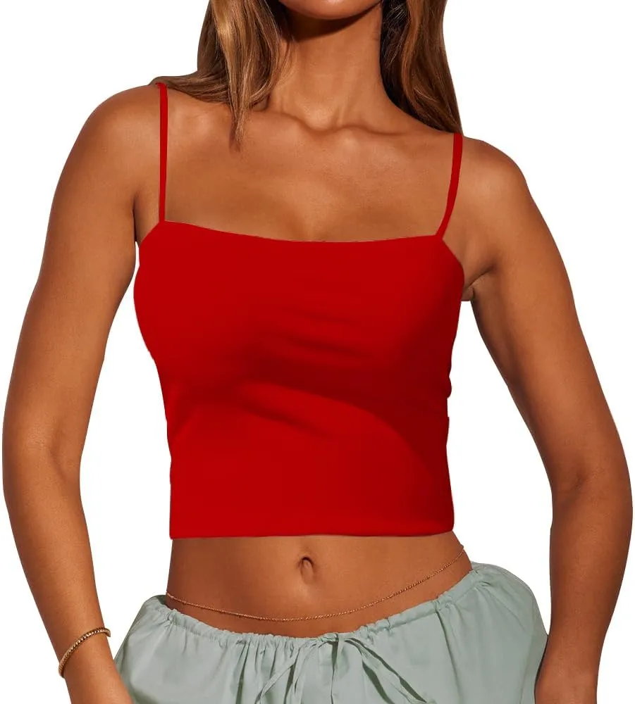 Women's Sexy Adjustable Spaghetti Strap Basic Cami Camisole Double Layer Tank Crop Tops