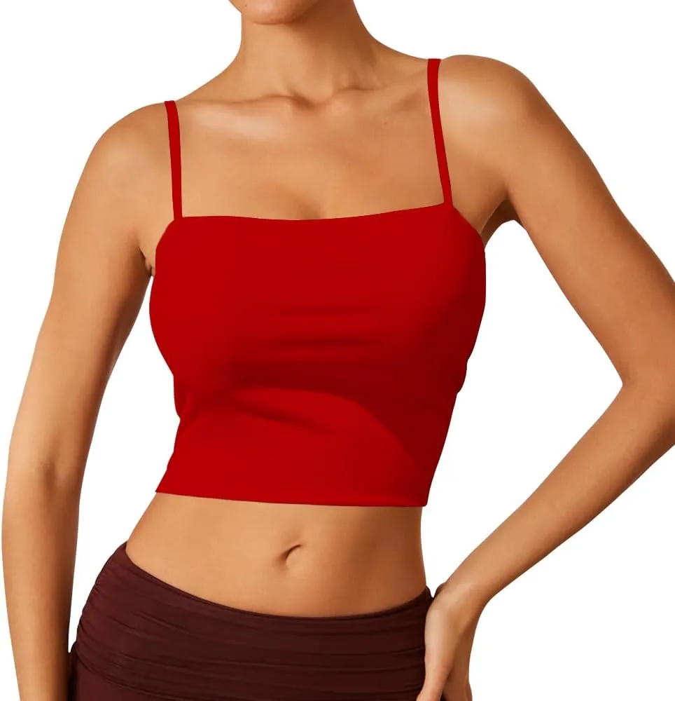 Women's Sexy Adjustable Spaghetti Strap Basic Cami Camisole Double Layer Tank Crop Tops