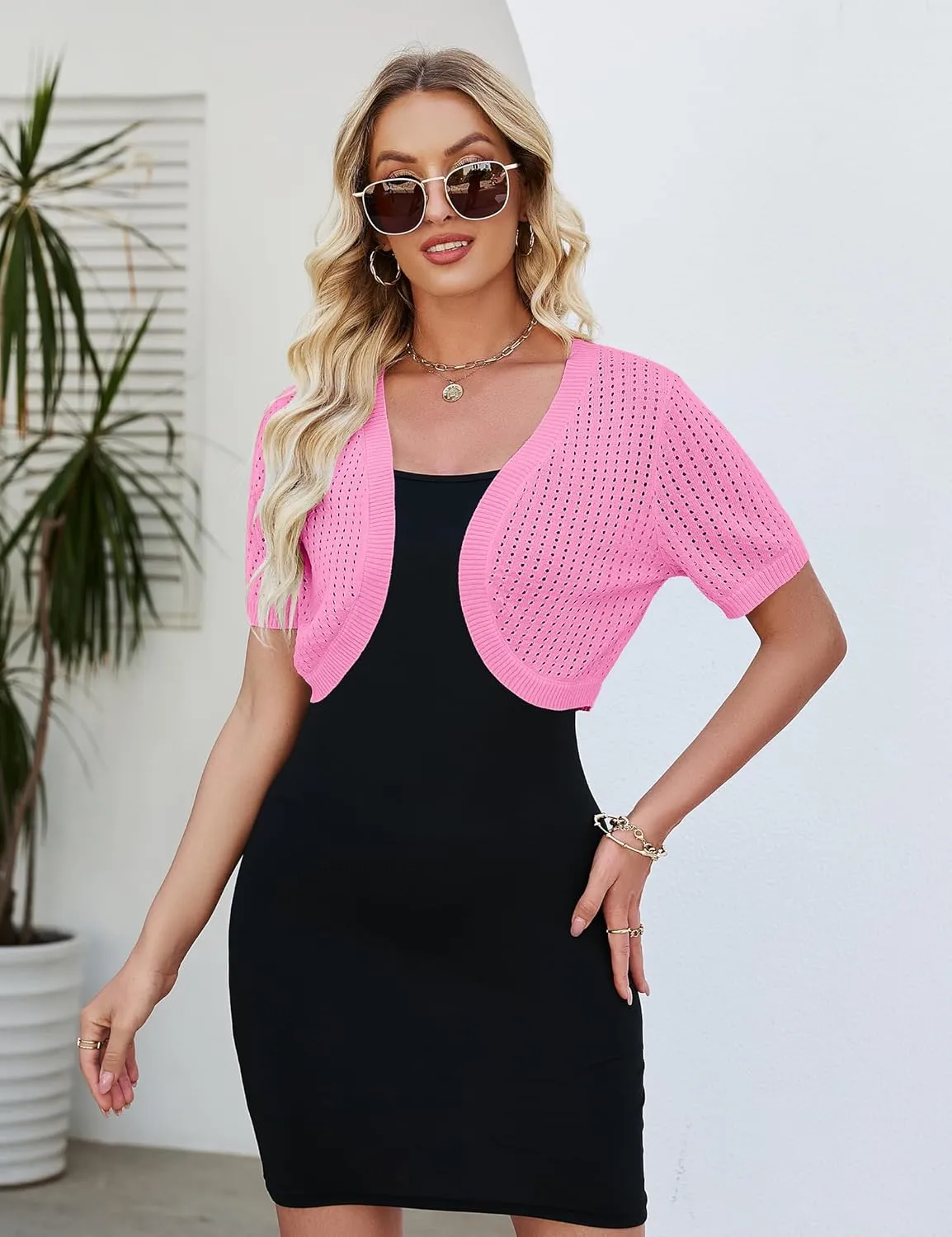 Womens Short Sleeve Shrug Cardigan Bolero Lightweight Open Front Knit Sweater Cardigans Shrug for Dress S-XXL